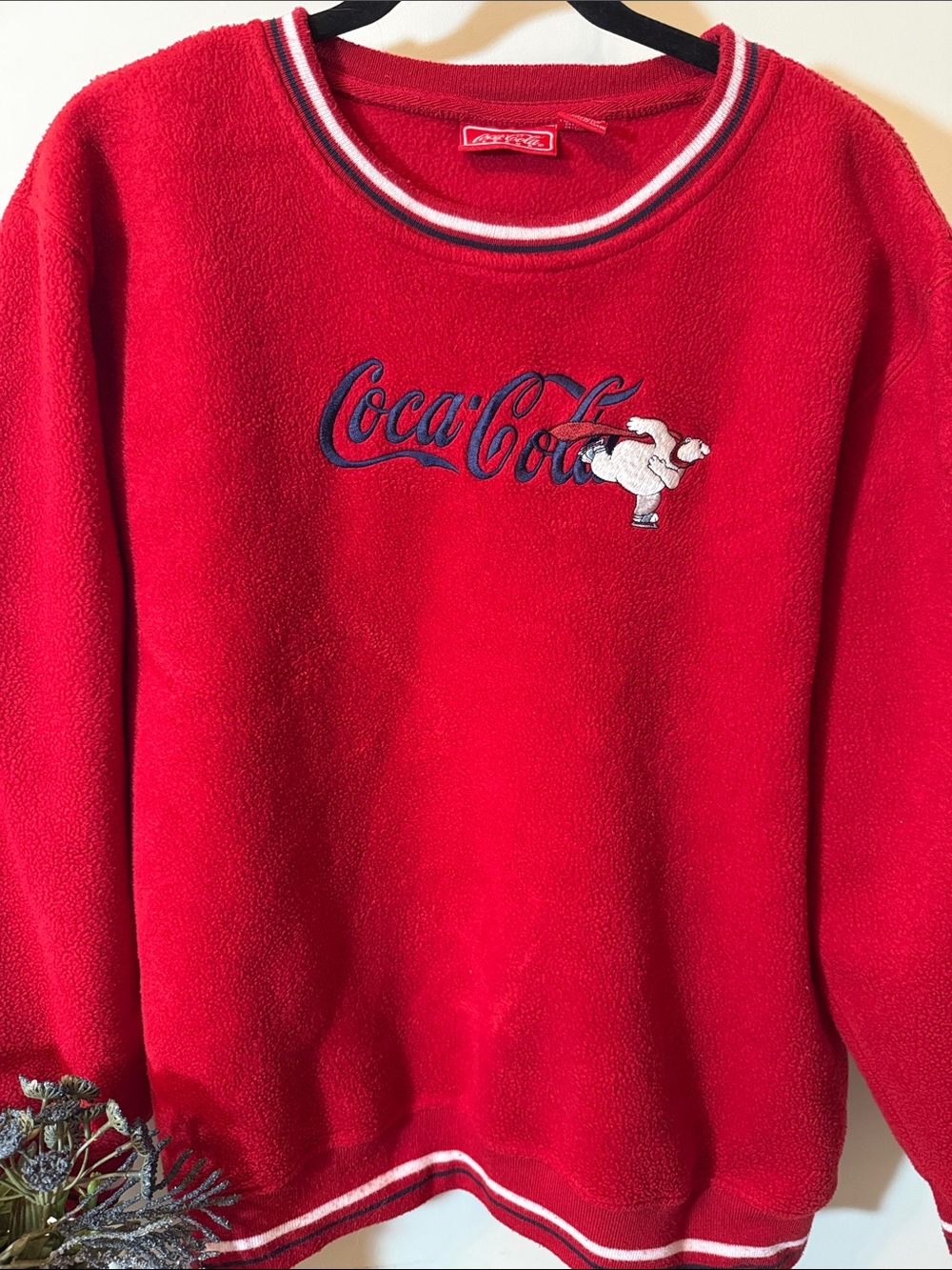 Vintage Coca-Cola Red Sweatshirt Collar with White Trim